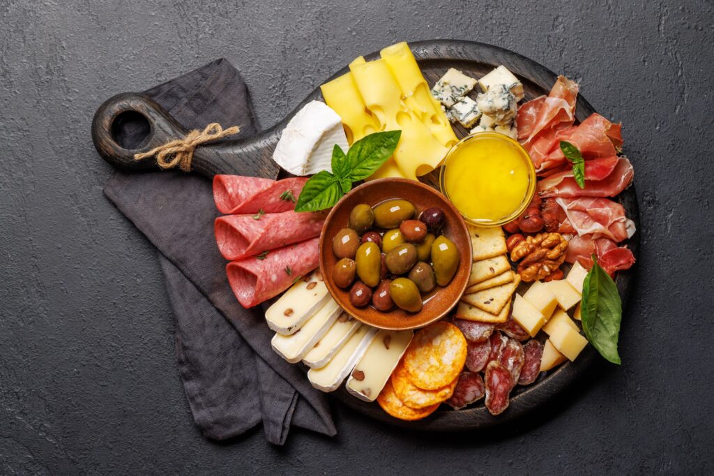 A selection of various cheeses and meats